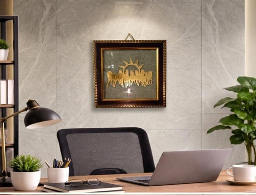 7 Running Horse Pyrite Frame – Wealth & Success Vastu Wall Decor