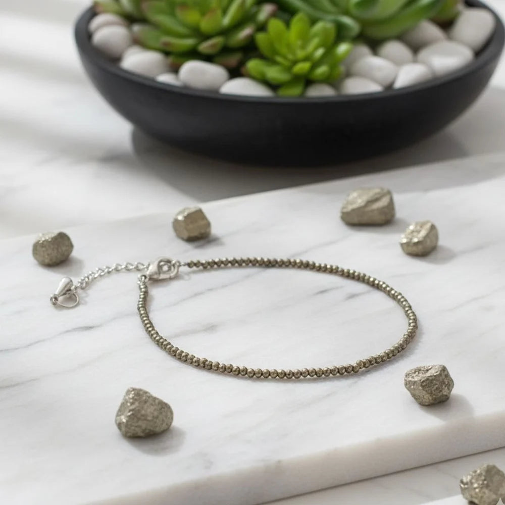 Raw Pyrite Anklet for Women – Adjustable Crystal Anklet